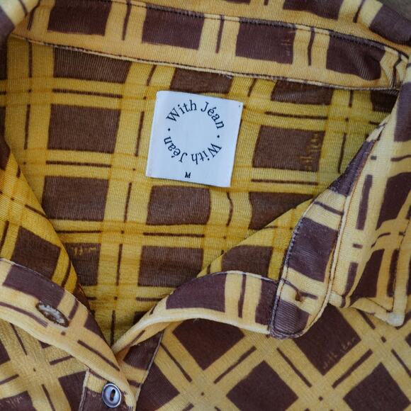 With Jean Andy Long Sleeve Button Front Check Dress Yellow M Clueless Y2K - Picture 4 of 7